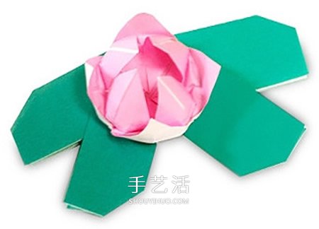 简单莲花的折纸方法图解 含花朵和叶子的折法