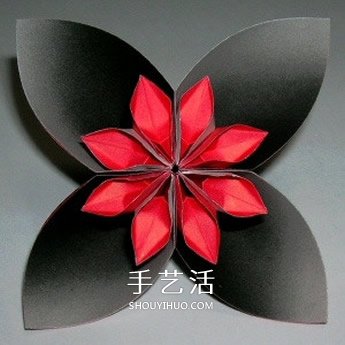 四瓣花的折纸方法图解 六个组合成美丽花球