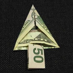 美元圣诞树的折法图解 纸币折纸圣诞树步骤