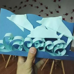 儿童简单纸玩具制作 可以控制海豚游来游去