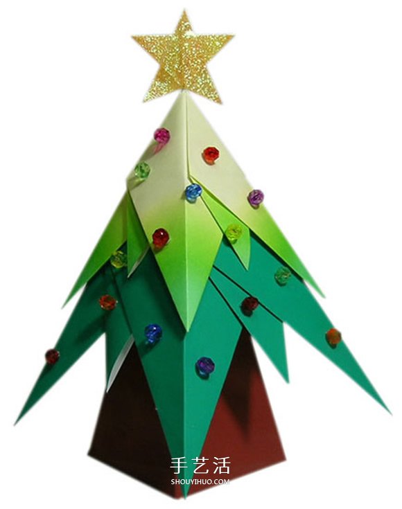 彩色立体圣诞树怎么折 美丽的圣诞树折纸图解