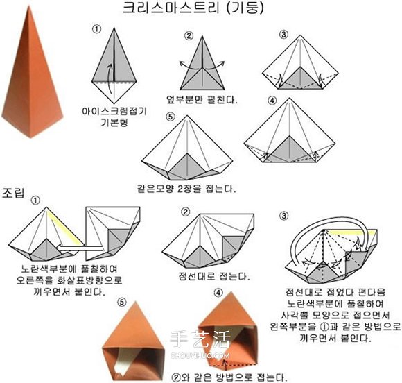 彩色立体圣诞树怎么折 美丽的圣诞树折纸图解