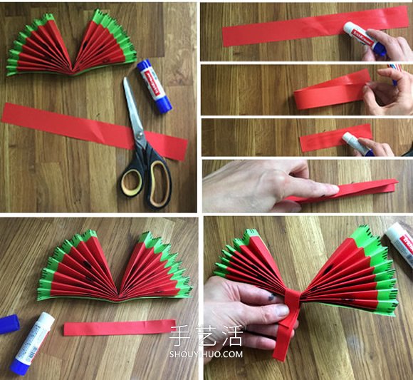 幼儿园折纸扇子的教程 做成可爱西瓜形状！