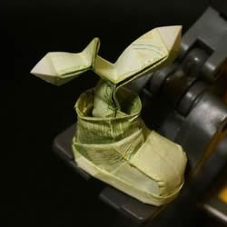 一元纸币折纸教程：鞋子里的芽苗的折法图解