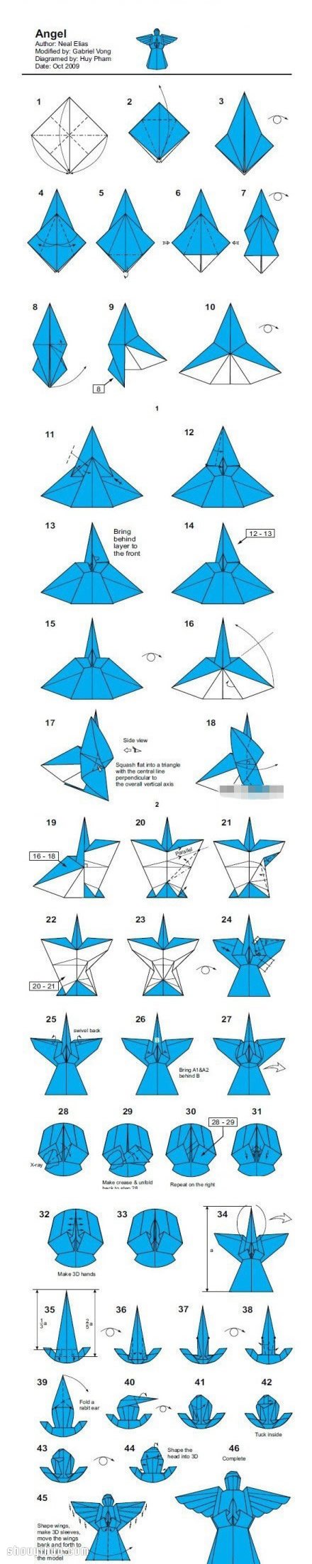 超复杂手工折纸天使的折法步骤图解教程