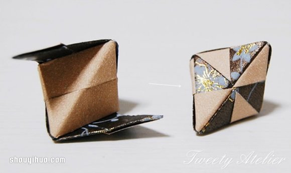 折纸立体菱形的折法图解 用作包装盒或挂件