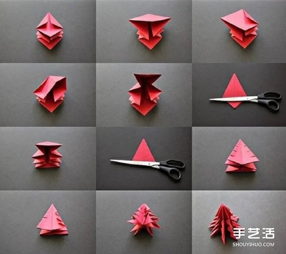 一张纸折纸圣诞树的折法 立体圣诞树折纸图解
