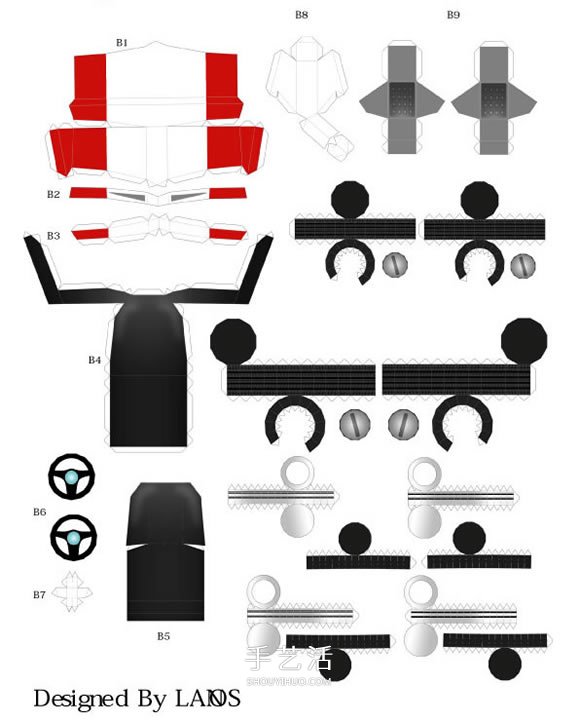 R4跑车纸模型的图纸 卡纸做跑车模型展开图