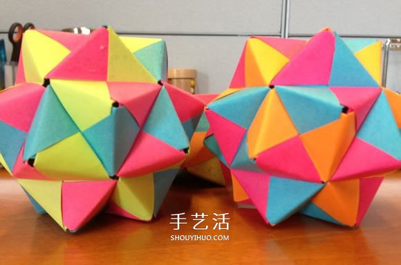 折纸二十面体的折法图解 漂亮的桌面装饰！