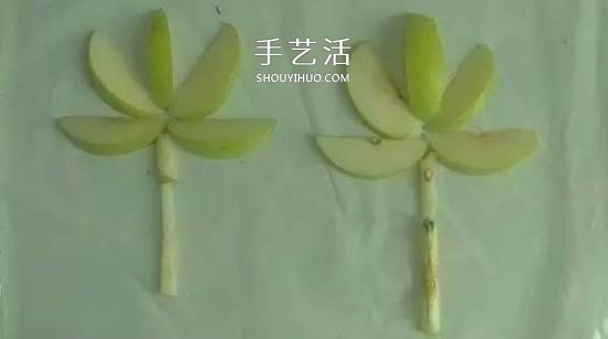 简单梨子手工 幼儿用水果拼画花朵的方法