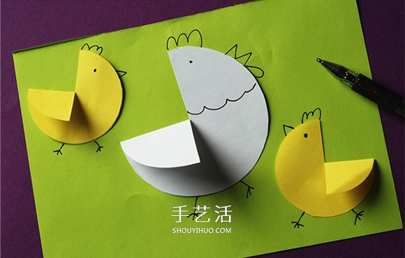 彩纸贴画母鸡和小鸡的制作方法 简单又可爱！