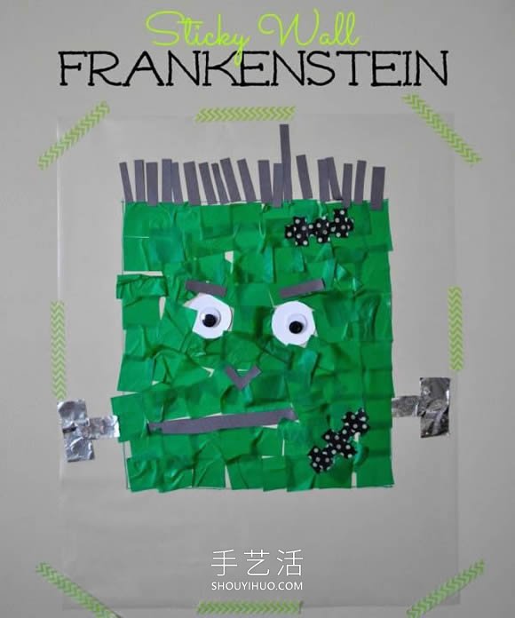 儿童手工制作万圣节弗兰肯斯坦纸贴画的做法