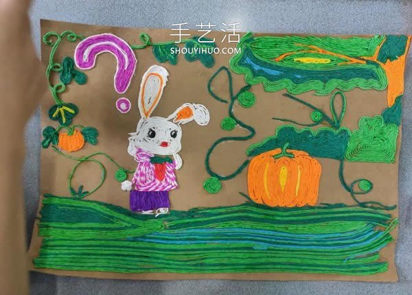 皱纹纸贴画图案步骤关于兔子和南瓜