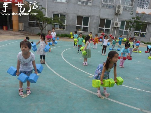 废旧材料制作幼儿举重器