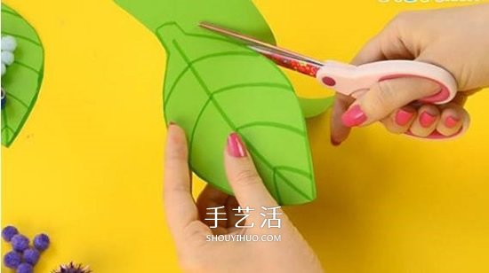 幼儿园手工制作教程 树叶上的可爱毛毛虫