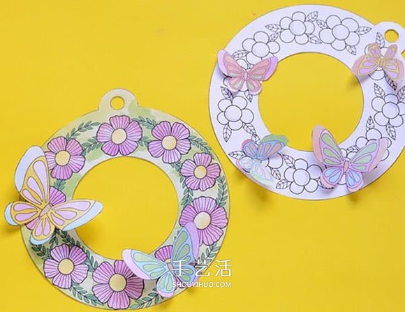 期盼春天的到来！卡纸做蝴蝶花环挂饰的方法