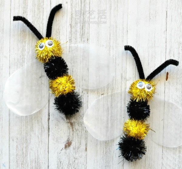 几个毛绒球粘一下 手工制作可爱小蜜蜂！