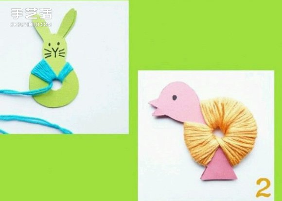 适合小朋友的毛线球兔子和小鸟挂件手工制作