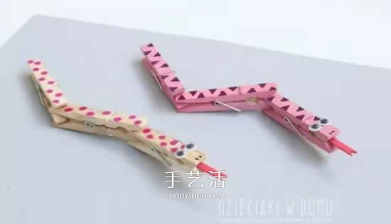 木夹子手工制作小蛇 幼儿做玩具蛇的教程