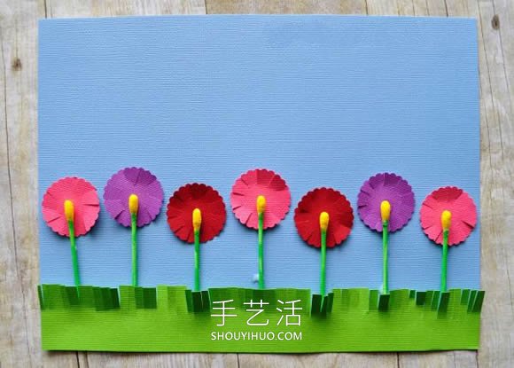 春天的记忆！用棉签和卡纸做可爱花朵贴画