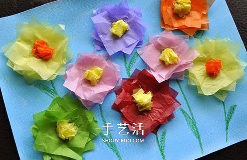 彩纸贴画手工制作 用彩纸贴出美丽的花朵画