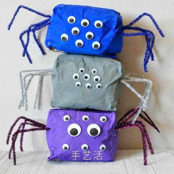 幼儿园用纸袋手工制作万圣节变异蜘蛛的教程