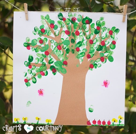 有趣的秋天手工：指纹画苹果树的教程