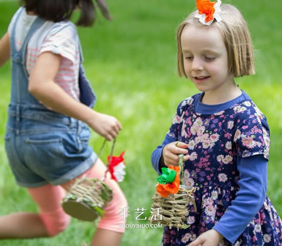 手工花篮制作步骤图片 可爱儿童花篮的做法