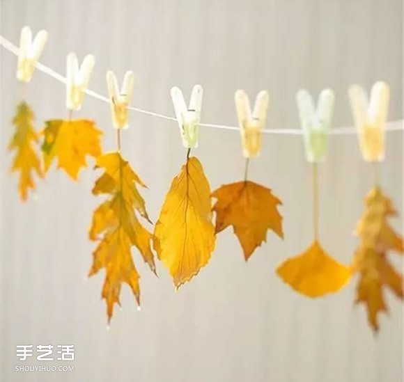 落叶手工作品图片 简单把树叶做成美丽的挂饰