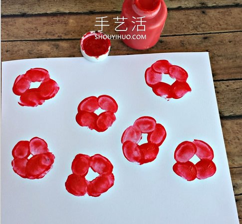 儿童指纹罂粟花朵的画法手工教程
