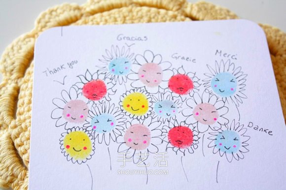 指纹画花朵贺卡的做法简单又可爱