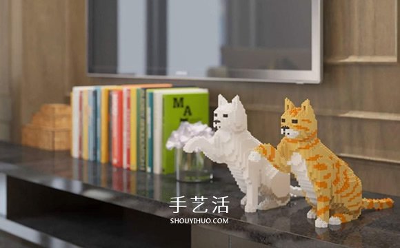 用迷你乐高积木DIY立体猫咪模型的作品图片