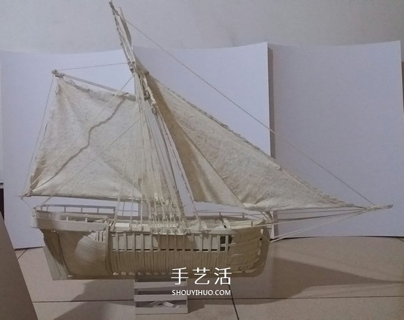 纸制单桅帆船模型制作 精致卡纸帆船手工制作