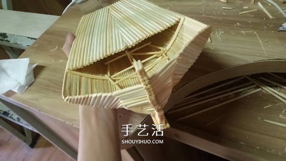 古代战船模型手工制作 纯以一次性筷子完成