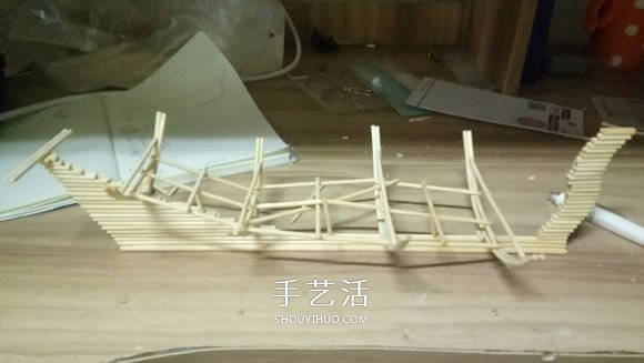 古代战船模型手工制作 纯以一次性筷子完成