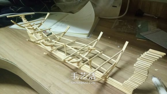 古代战船模型手工制作 纯以一次性筷子完成