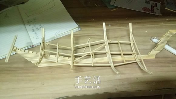 古代战船模型手工制作 纯以一次性筷子完成