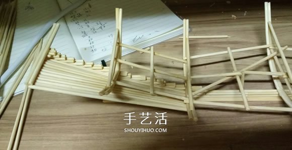 古代战船模型手工制作 纯以一次性筷子完成