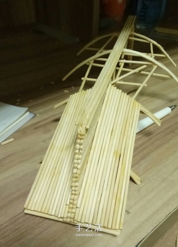 古代战船模型手工制作 纯以一次性筷子完成