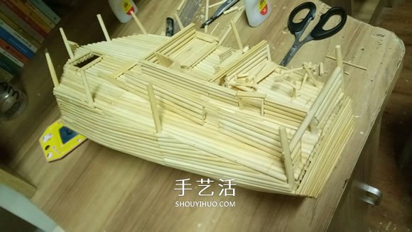 古代战船模型手工制作 纯以一次性筷子完成