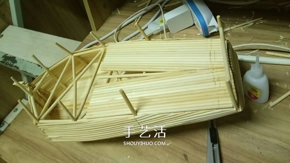 古代战船模型手工制作 纯以一次性筷子完成