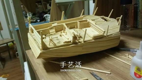 古代战船模型手工制作 纯以一次性筷子完成