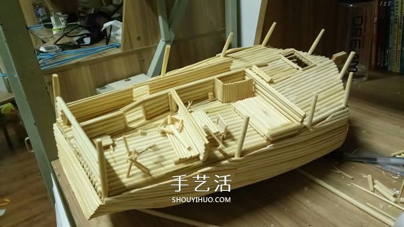 古代战船模型手工制作 纯以一次性筷子完成