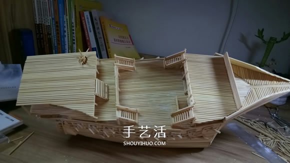 古代战船模型手工制作 纯以一次性筷子完成