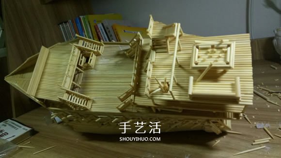 古代战船模型手工制作 纯以一次性筷子完成