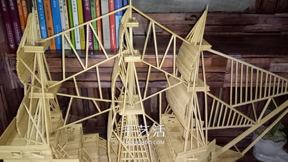 古代战船模型手工制作 纯以一次性筷子完成