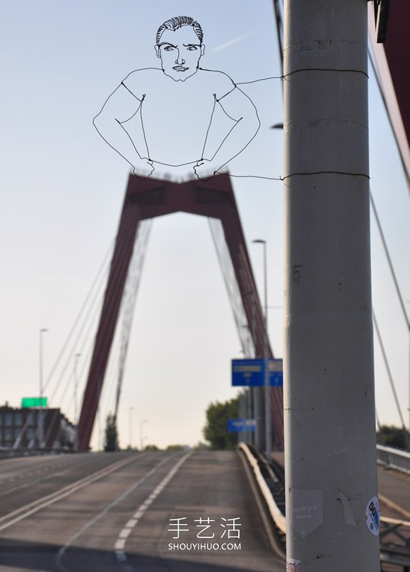 神奇铁丝艺术 DIY隐身路标路灯上的错位肖像