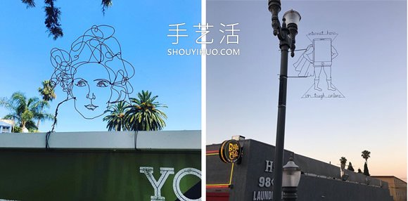 神奇铁丝艺术 DIY隐身路标路灯上的错位肖像