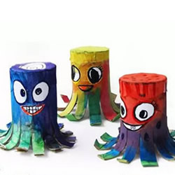卫生纸卷筒手工制作章鱼玩具风铃的方法