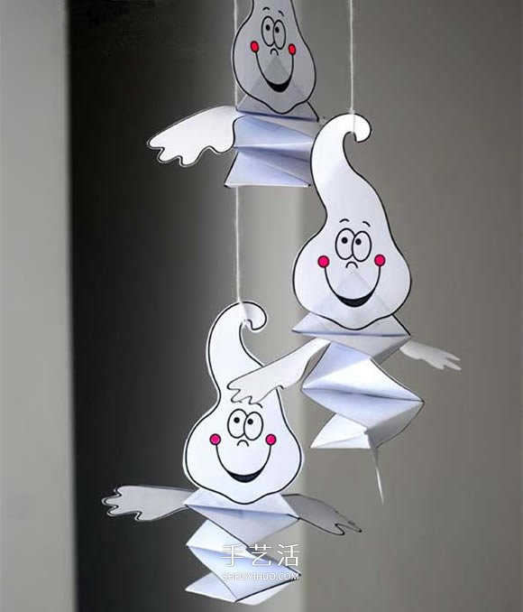 卡通幽灵风铃的做法 简单万圣节纸风铃制作